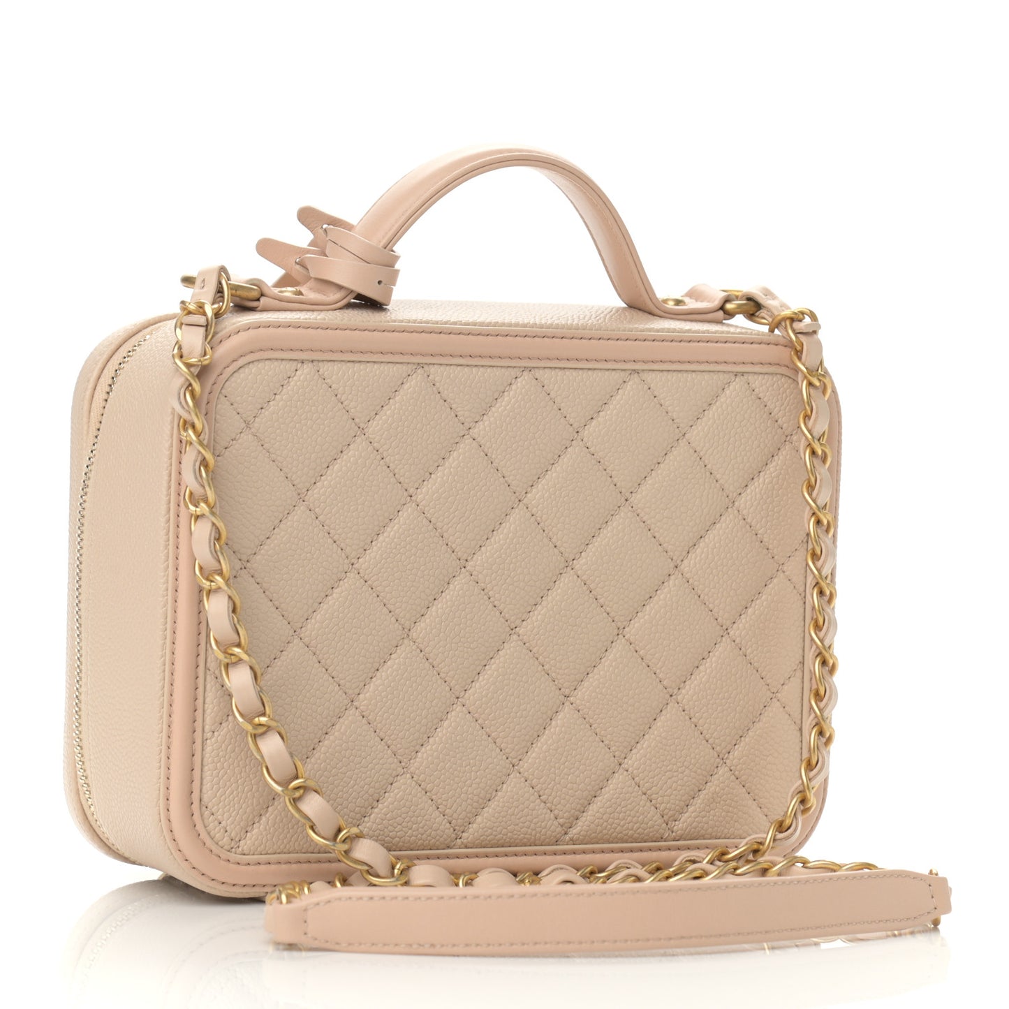 Caviar Quilted Medium CC Filigree Vanity Case Beige