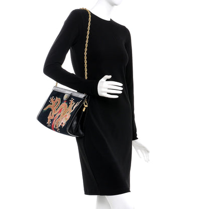 Gucci Suede Patent Web Dragon Embroidered Medium Ophidia Chain Shoulder Bag Blue Multicolor Black 2 of 7