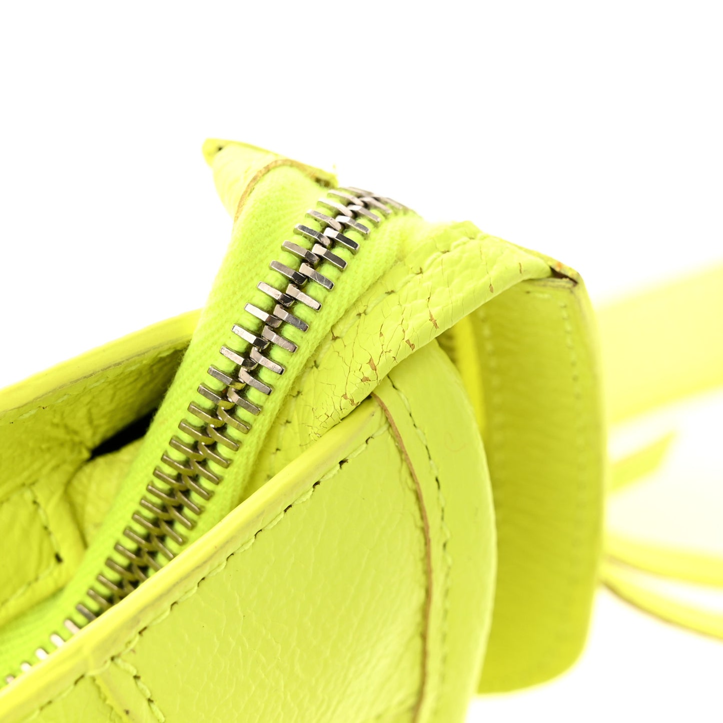 Chevre Silver Metallic Edge Hardware Mini City Acid Green