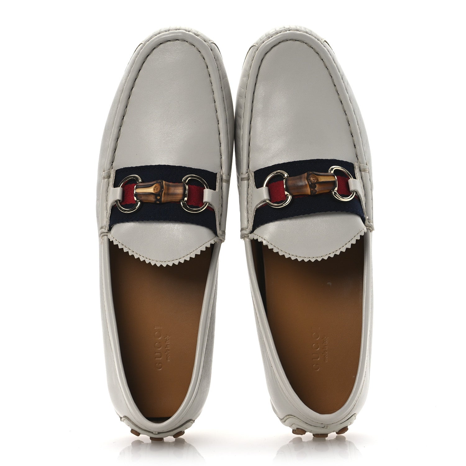 Gucci Calfskin Horsebit Web Bamboo Driving Loafers 41 White 2 of 14
