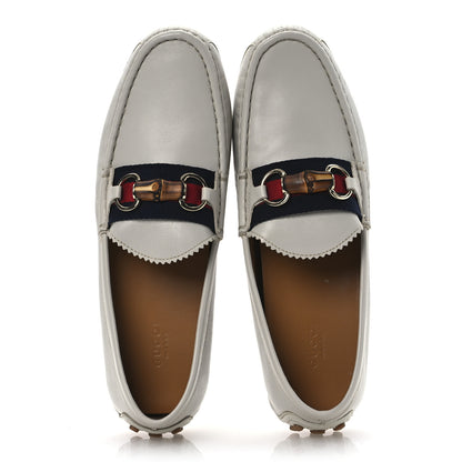 Gucci Calfskin Horsebit Web Bamboo Driving Loafers 41 White 2 of 14