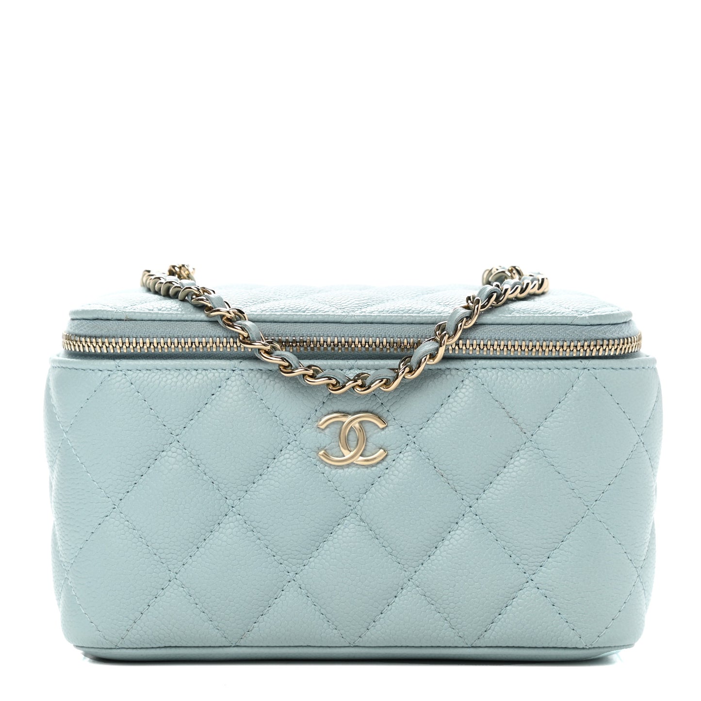 Caviar Quilted Small Tiny CC Vanity Case With Chain Light Blue