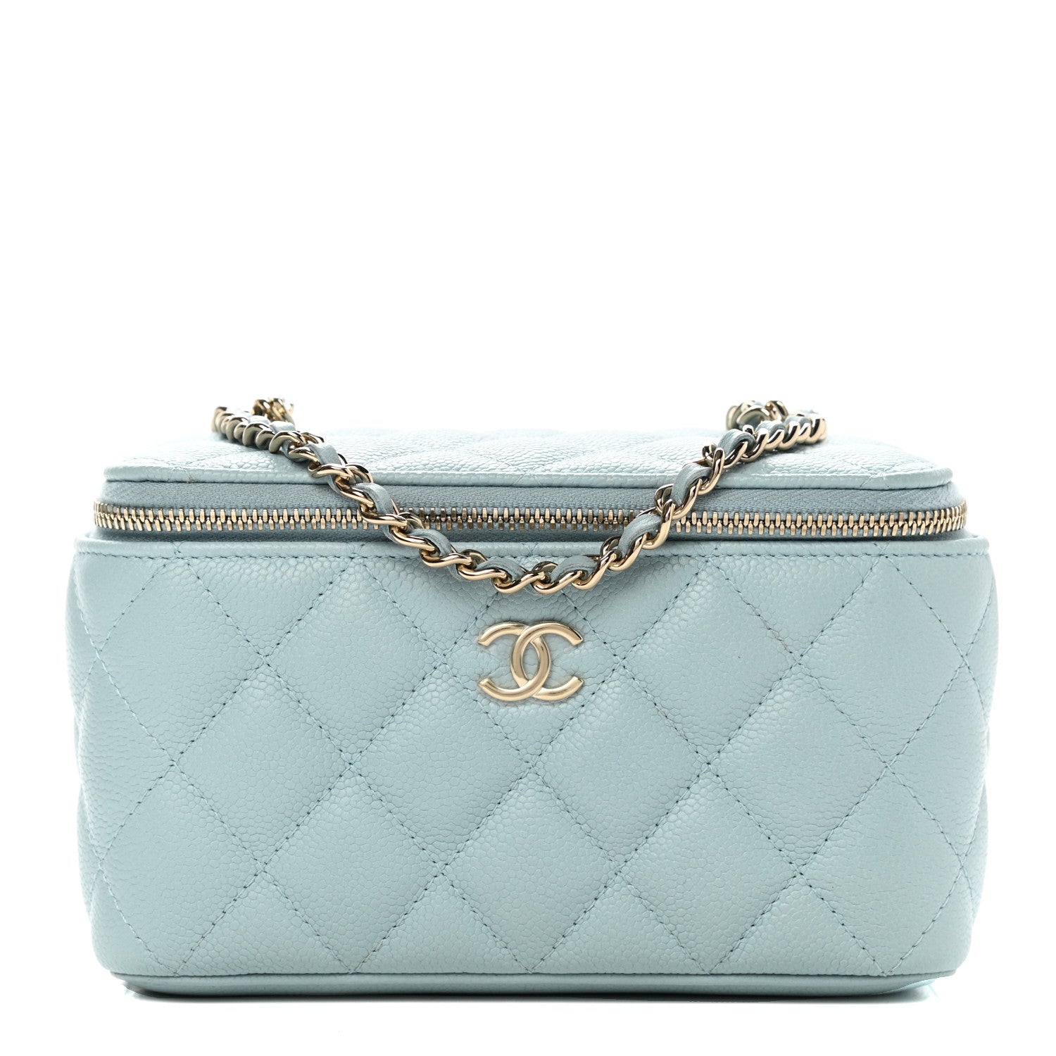 Chanel Caviar Quilted Small Tiny CC Vanity Case With Chain Light Blue 1 of 12