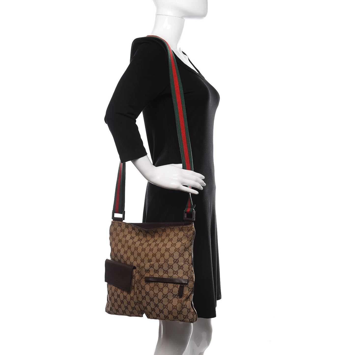 Monogram Web Medium Double Pocket Messenger Bag Dark Brown