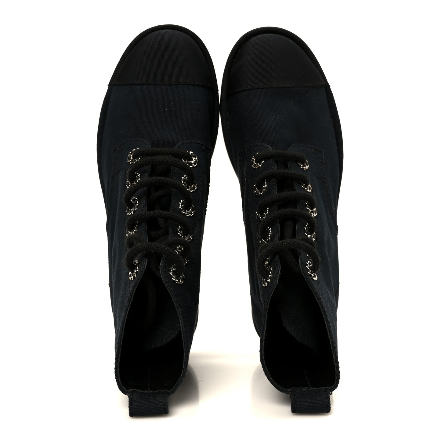 Cotton Grosgrain Cap Toe CC Lace Up Boots 37 Black