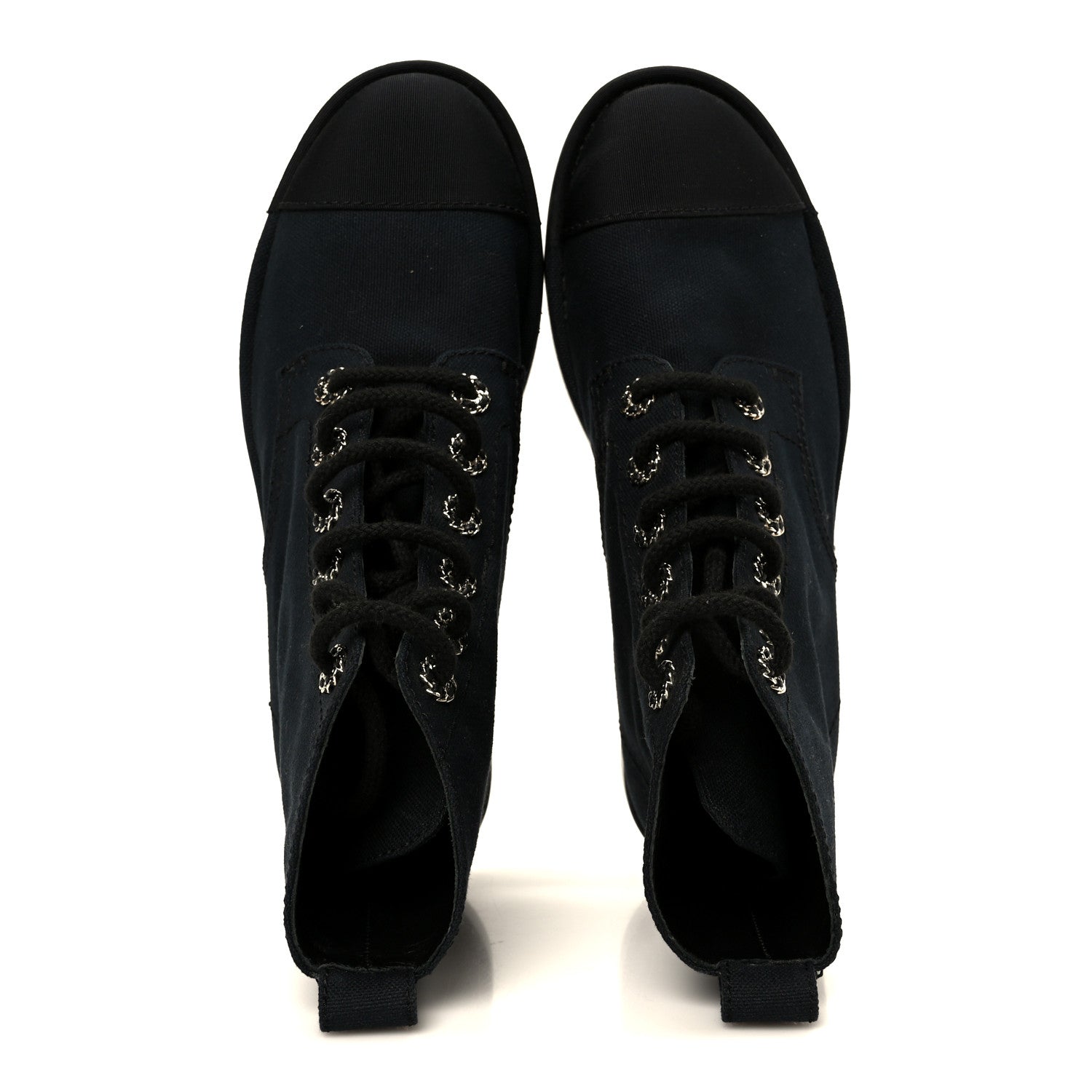 Chanel Cotton Grosgrain Cap Toe CC Lace Up Boots 37 Black 2 of 10
