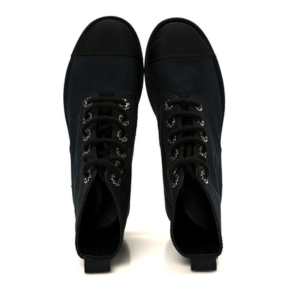 Chanel Cotton Grosgrain Cap Toe CC Lace Up Boots 37 Black 2 of 10