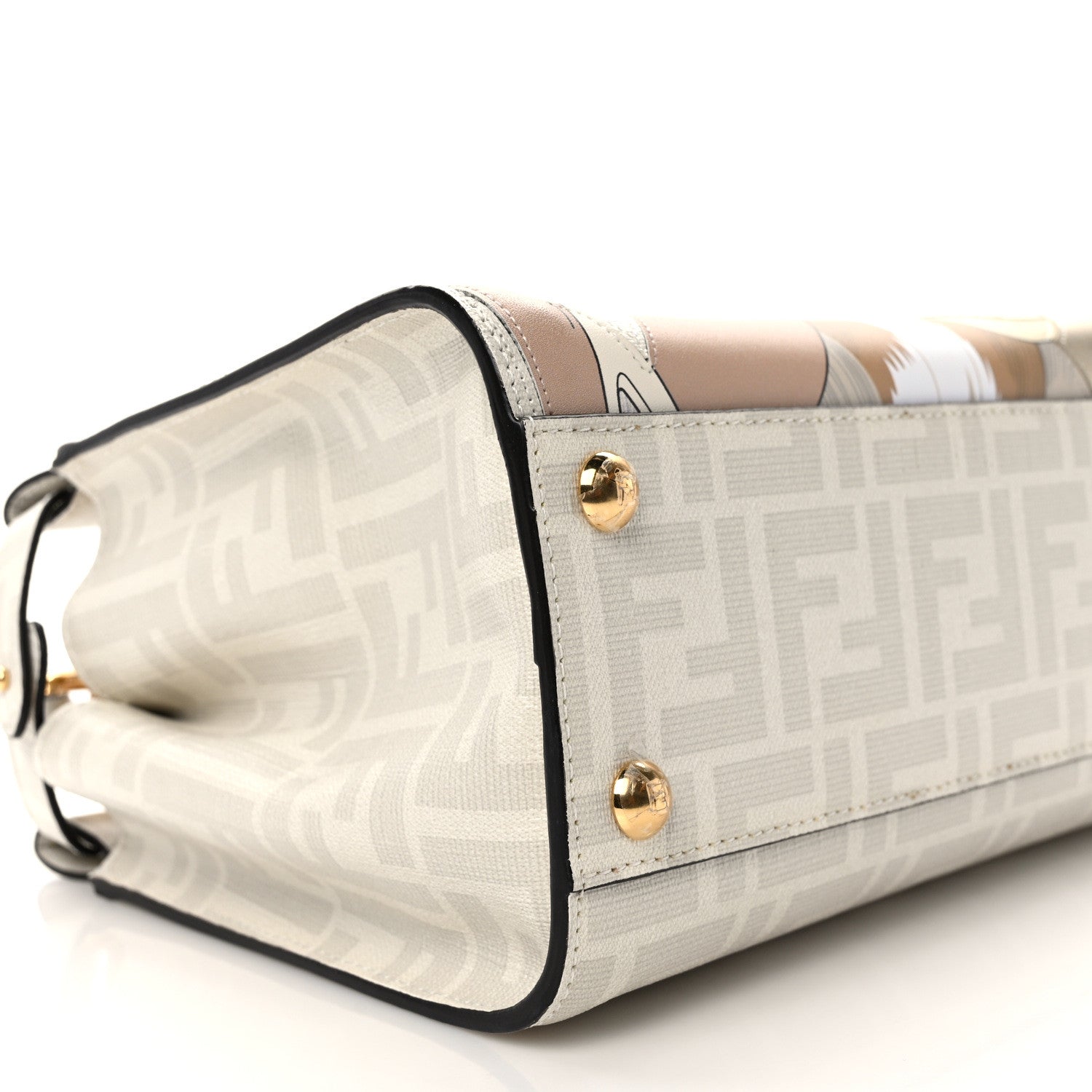 Fendi Glazed Fabric Nappa FF Disco Girls Inlay Mini Peekaboo Iconic Satchel Bianco Perla Multicolor 8 of 11