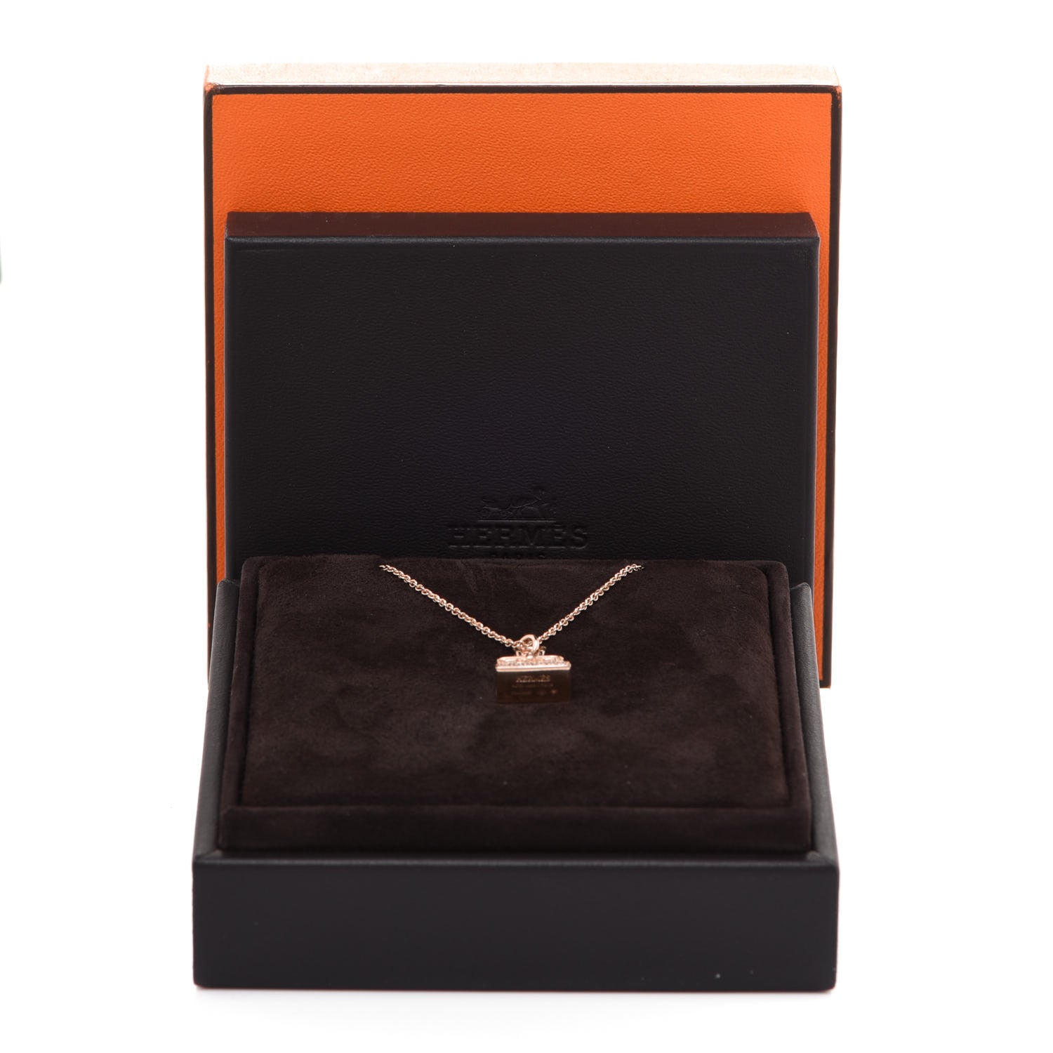 Hermes 18K Rose Gold Diamond Birkin Amulettes Pendant Necklace 6 of 6