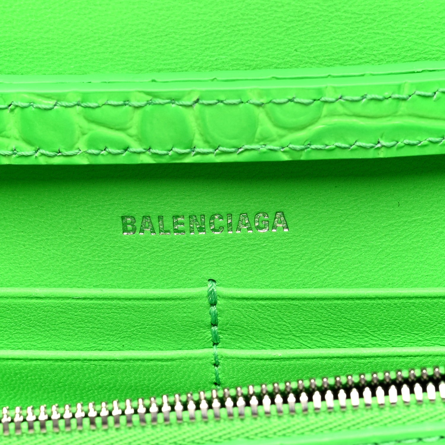 Balenciaga Shiny Calfskin Strass Crocodile Embossed Hourglass Chain Bag Fluo Green 6 of 9