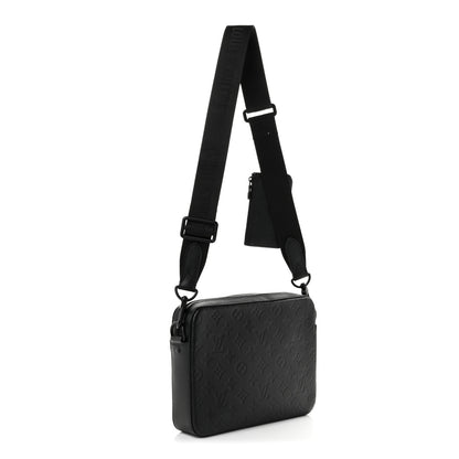 Louis Vuitton Calfskin Monogram Shadow Trio Messenger Black 2 of 8