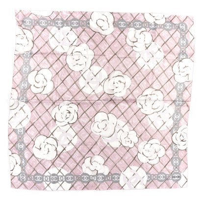 Chanel Silk CC Logo Camellia Scarf White Pink 1 of 3