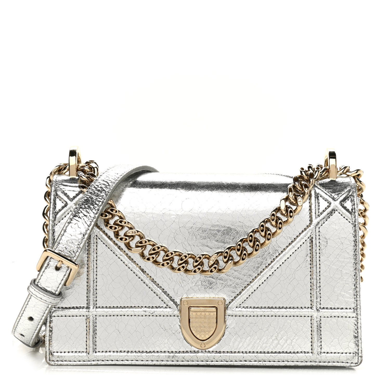 Christian Dior Metallic Ceramic Effect Deerskin Medium Diorama Flap Bag Silver 1 of 13