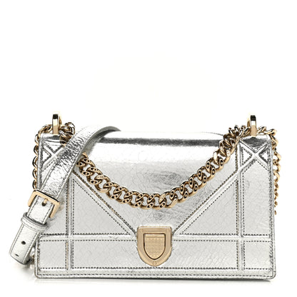 Christian Dior Metallic Ceramic Effect Deerskin Medium Diorama Flap Bag Silver 1 of 13