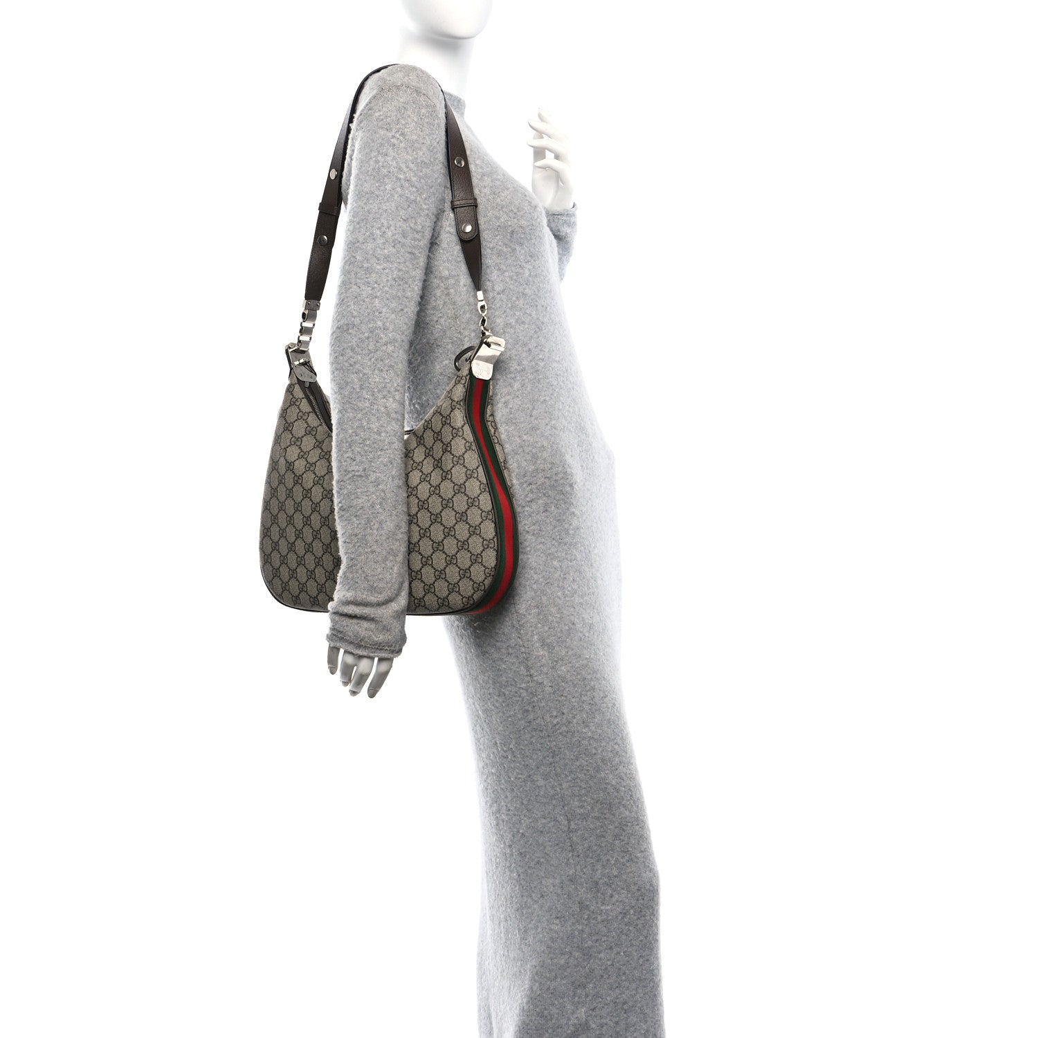 Gucci GG Supreme Monogram Textured Calfskin Web Large Attache Shoulder Bag Beige Ebony New Acero 2 of 11