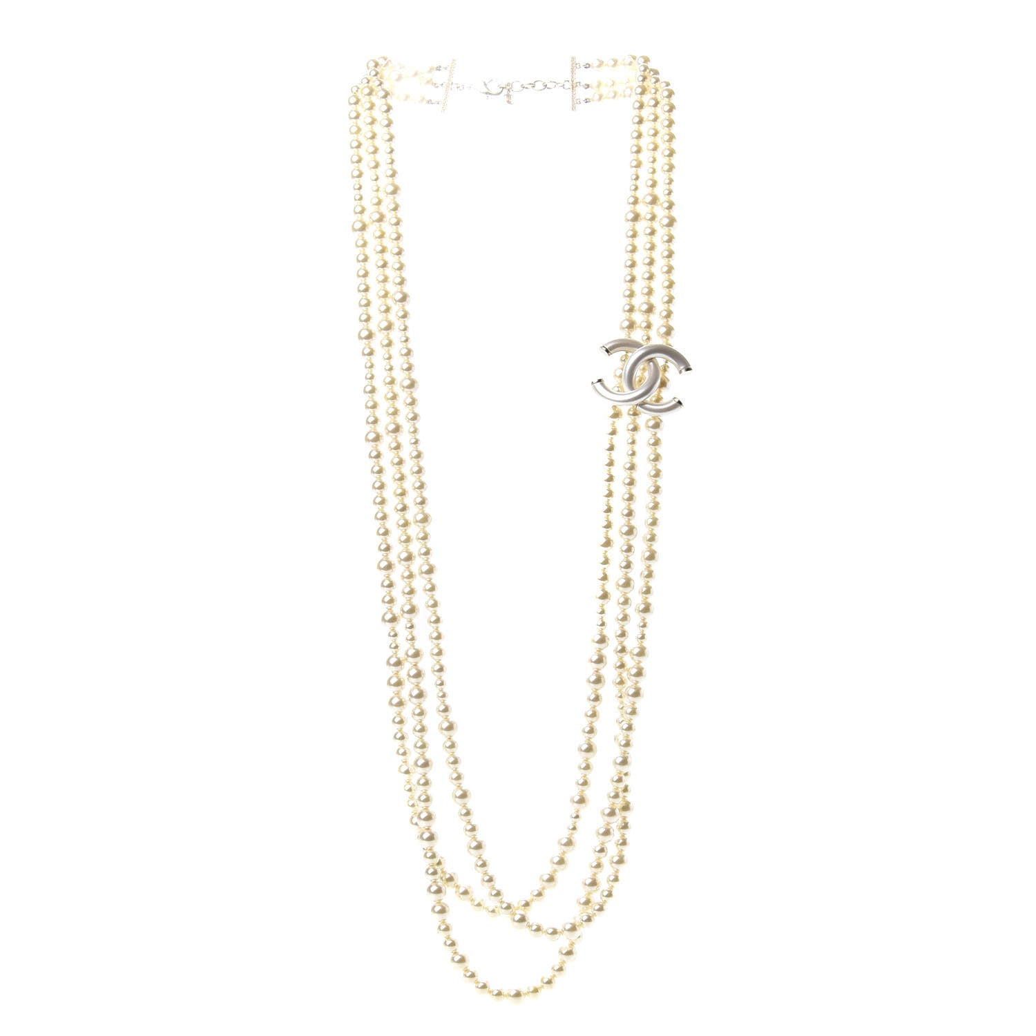 Chanel Pearl CC Multi Strand Long Necklace Light Gold 3 of 5