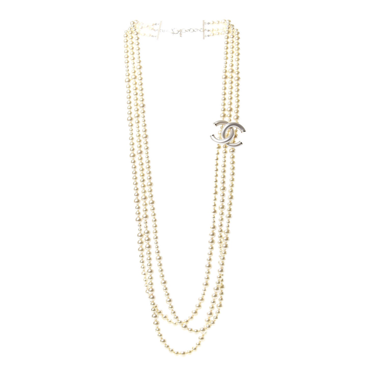 Pearl CC Multi Strand Long Necklace Light Gold