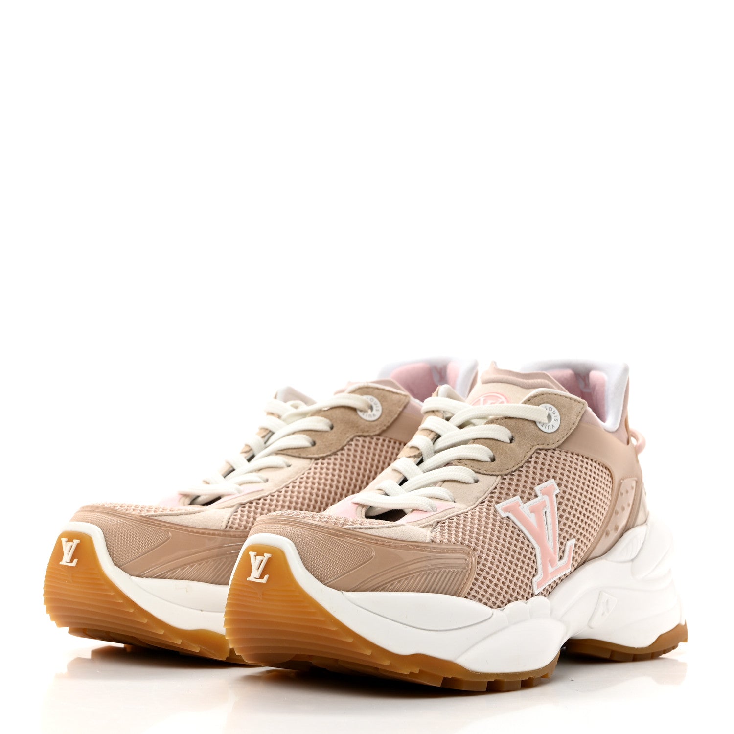 Louis Vuitton Patent Calfskin Technical Mesh Monogram Run 55 Sneakers 39 Beige Pink White 3 of 8