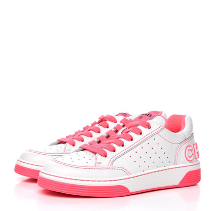 Chanel Calfskin Womens Logo Sneakers 39 Fuchsia White 3 of 8