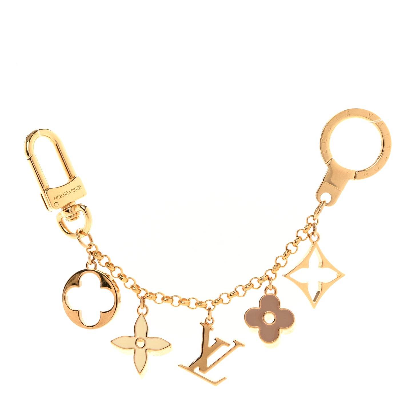Brass Enamel Fleur De Monogram Bag Charm Chain Gold