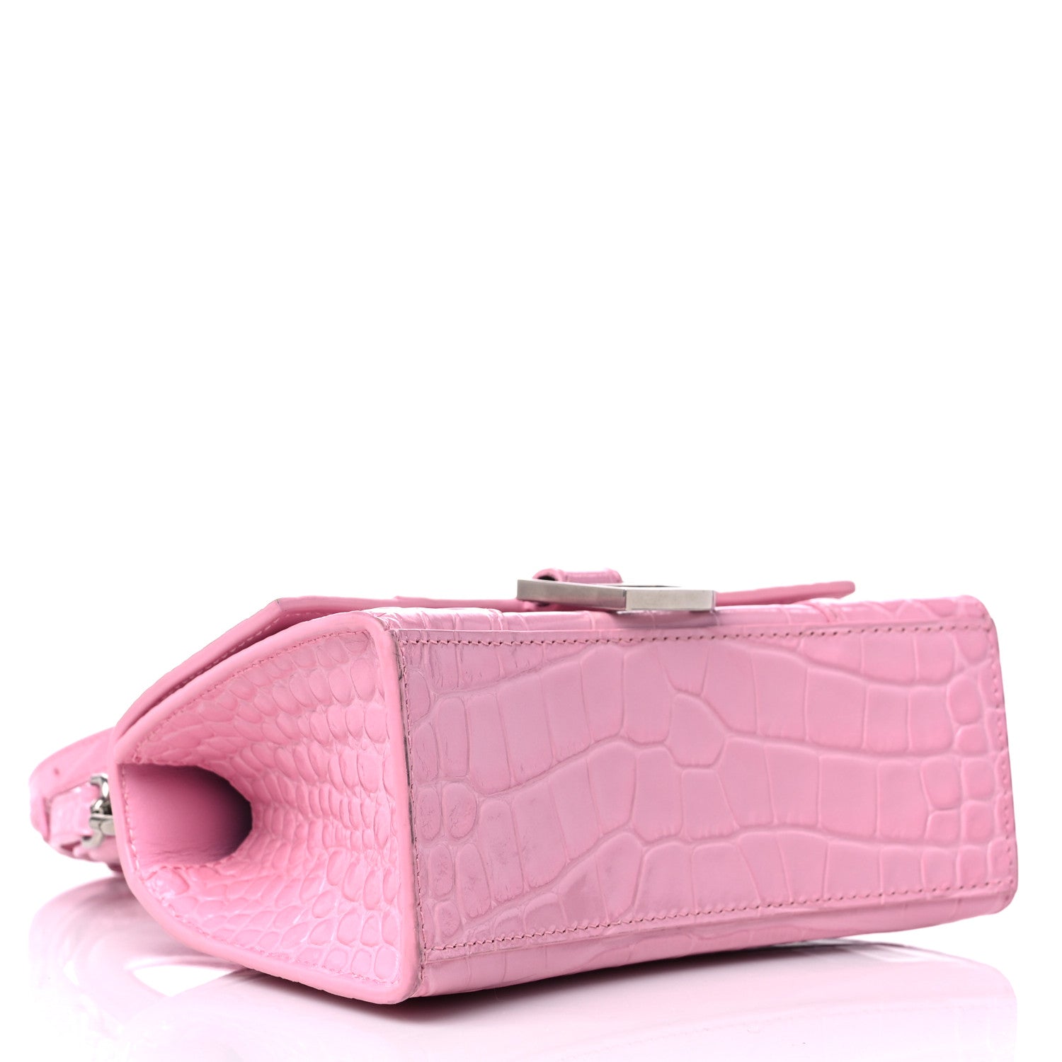 Balenciaga Shiny Calfskin Crocodile Embossed Hourglass Top Handle Bag XS Candy Pink 4 of 14