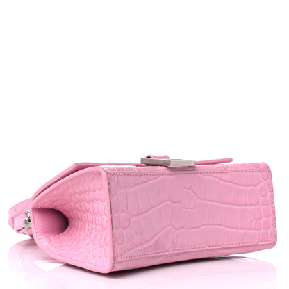 Balenciaga Shiny Calfskin Crocodile Embossed Hourglass Top Handle Bag XS Candy Pink 4 of 14