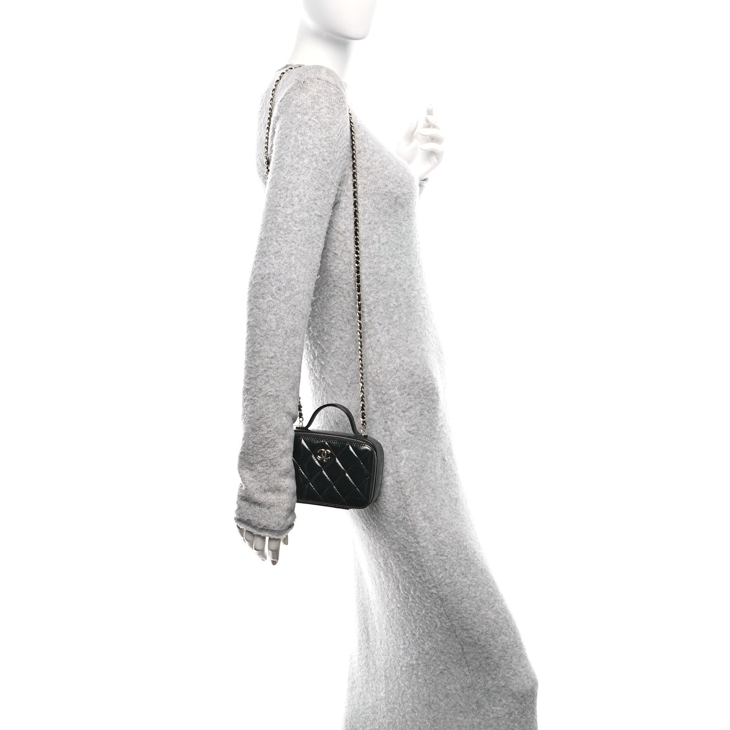 Patent Quilted Top Handle Small Vanity Case Black