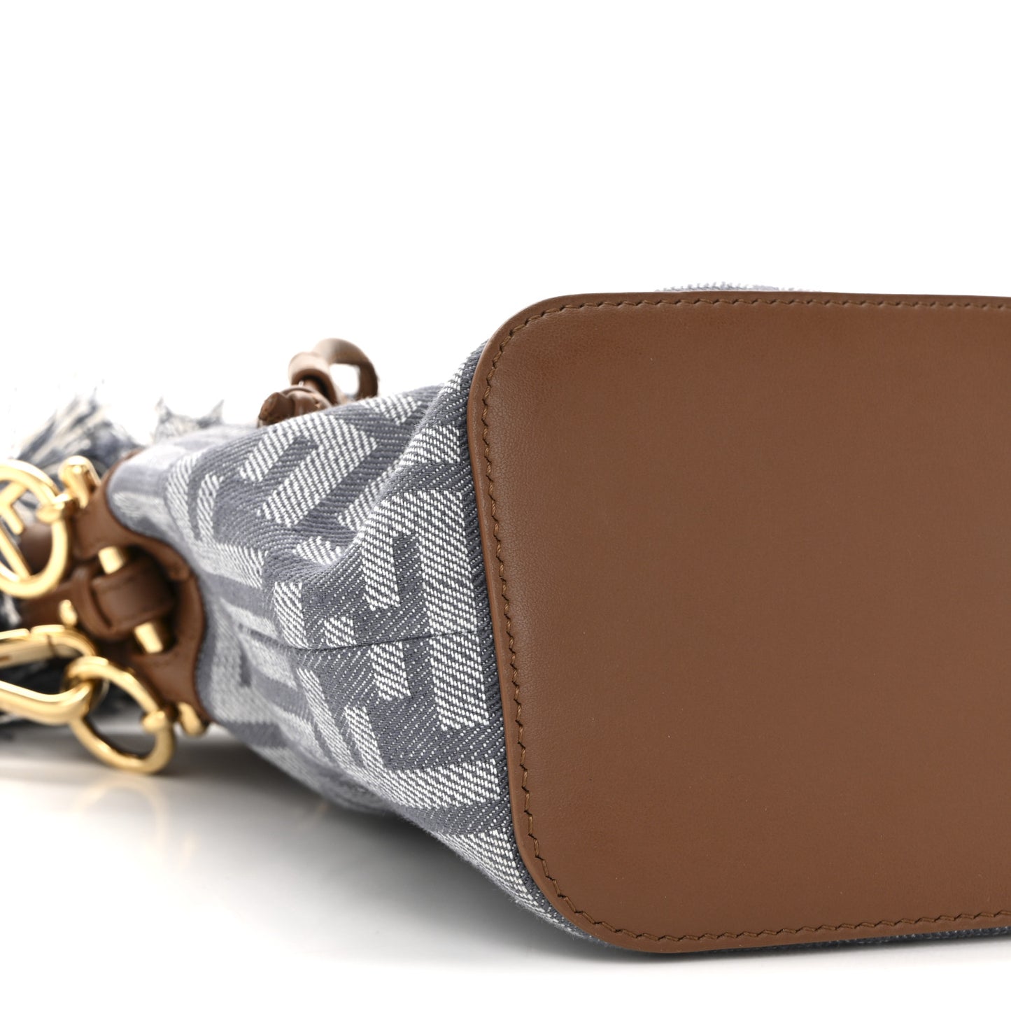 Denim Effect Fabric FF Jacquard Vitello Mini Mon Tresor Bucket Bag Blue Brown