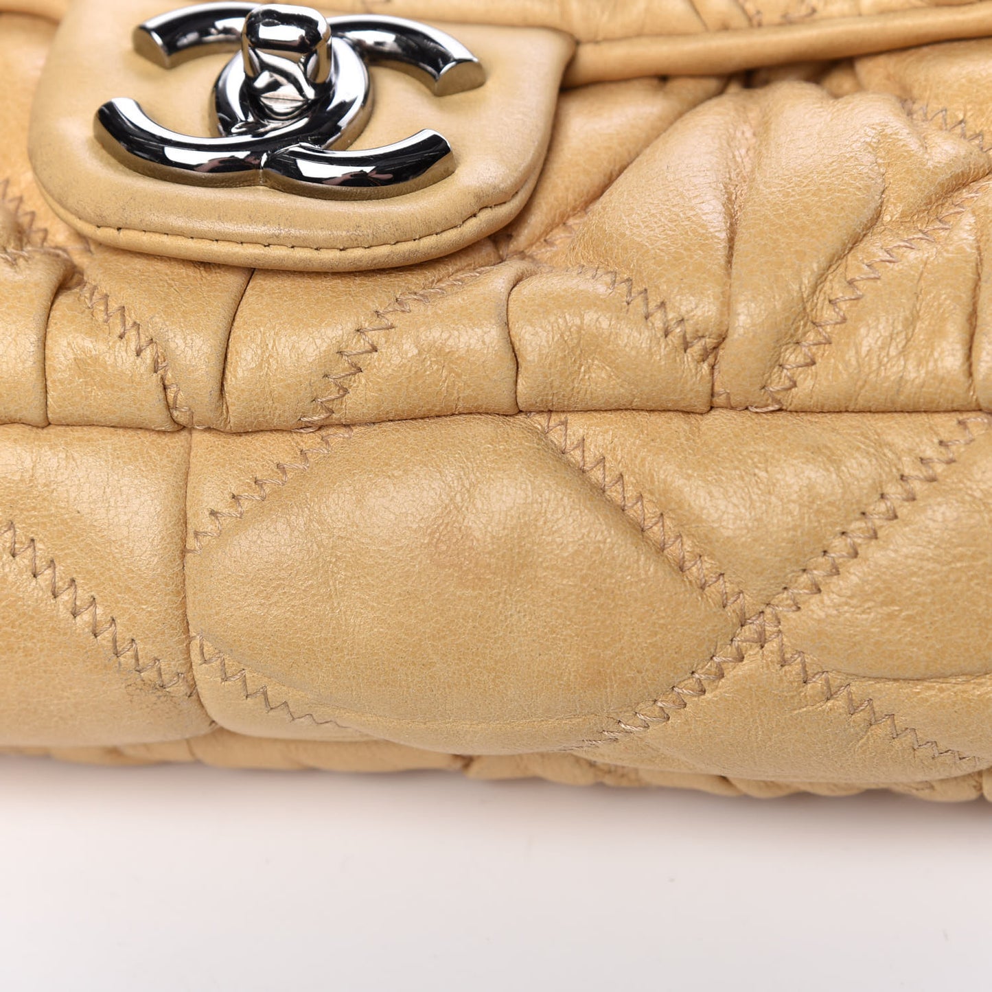 Calfskin Quilted Medium Bubble Quilt Flap Bag Beige