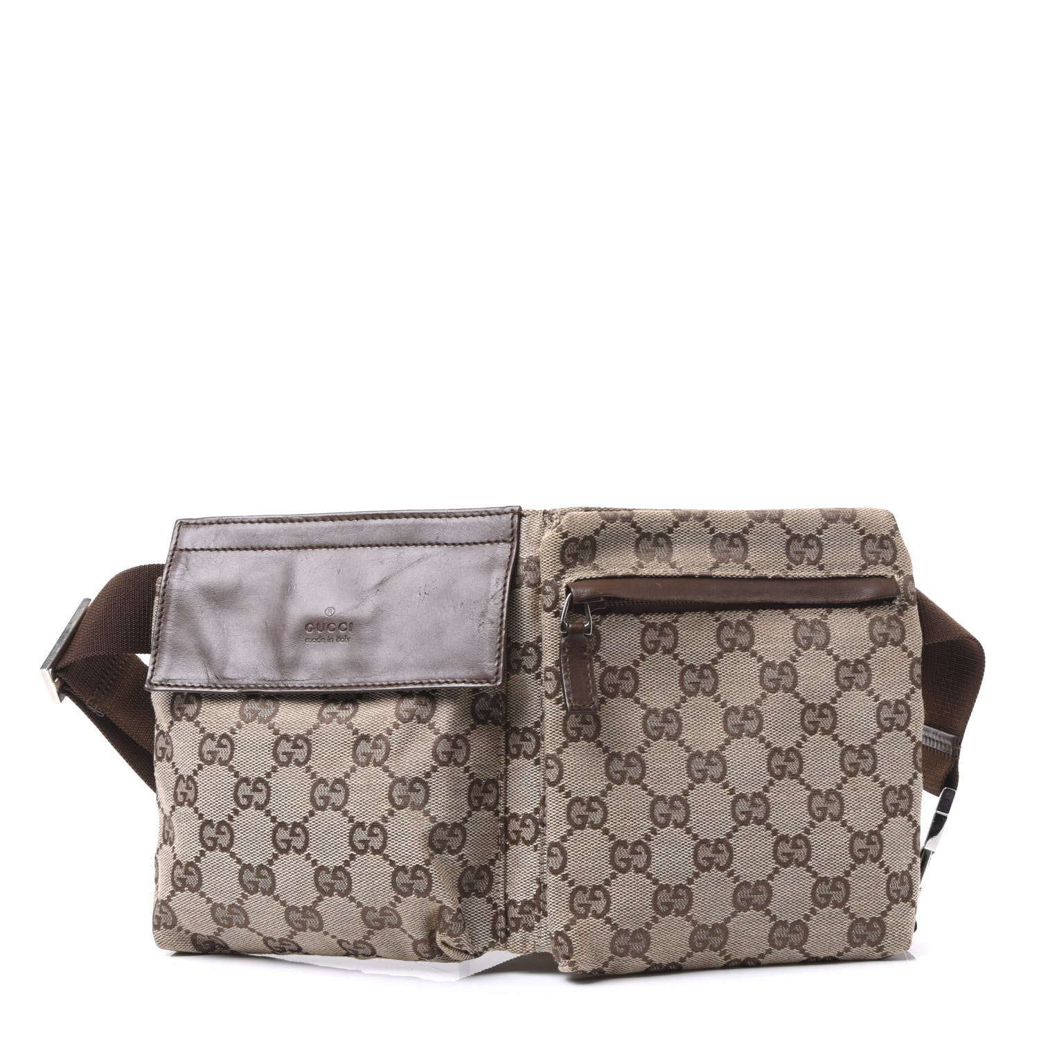 Gucci GG Monogram Double Pocket Belt Bag Dark Brown 1 of 8