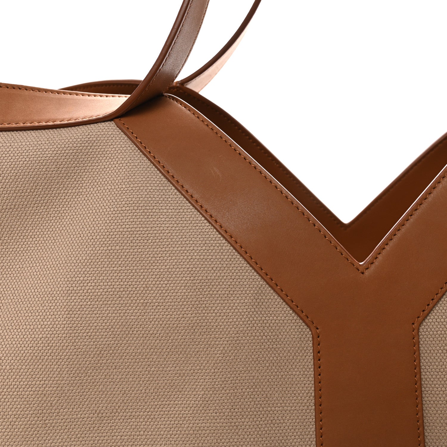 Saint Laurent Canvas Calfskin Y Tote Tan Natural 7 of 9