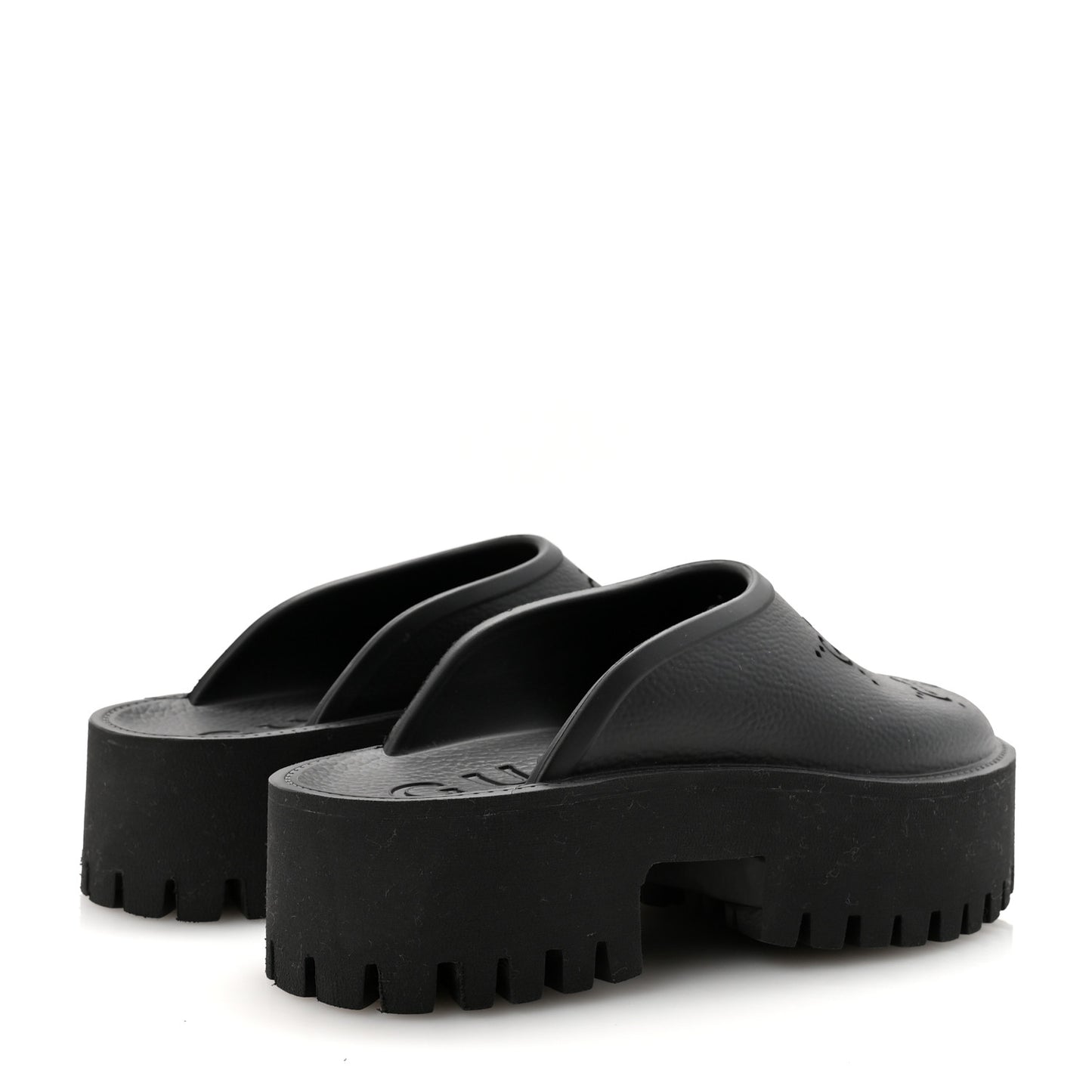 Rubber GG Monogram Perforated Elea Platform 55mm Lug Sole Sandals 38 Black