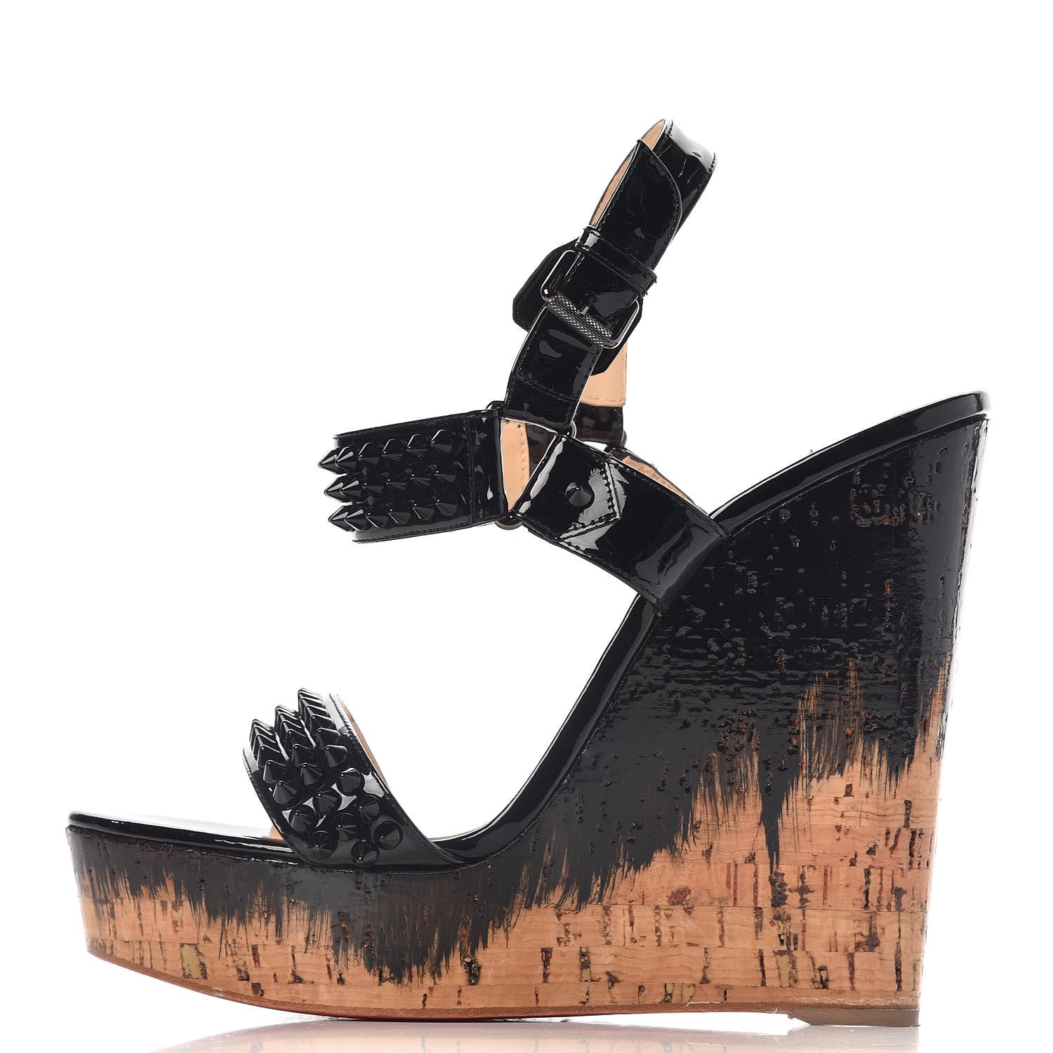 Christian Louboutin Patent Barboullaga 140 Spikes Cork Wedges 41 Black 1 of 7
