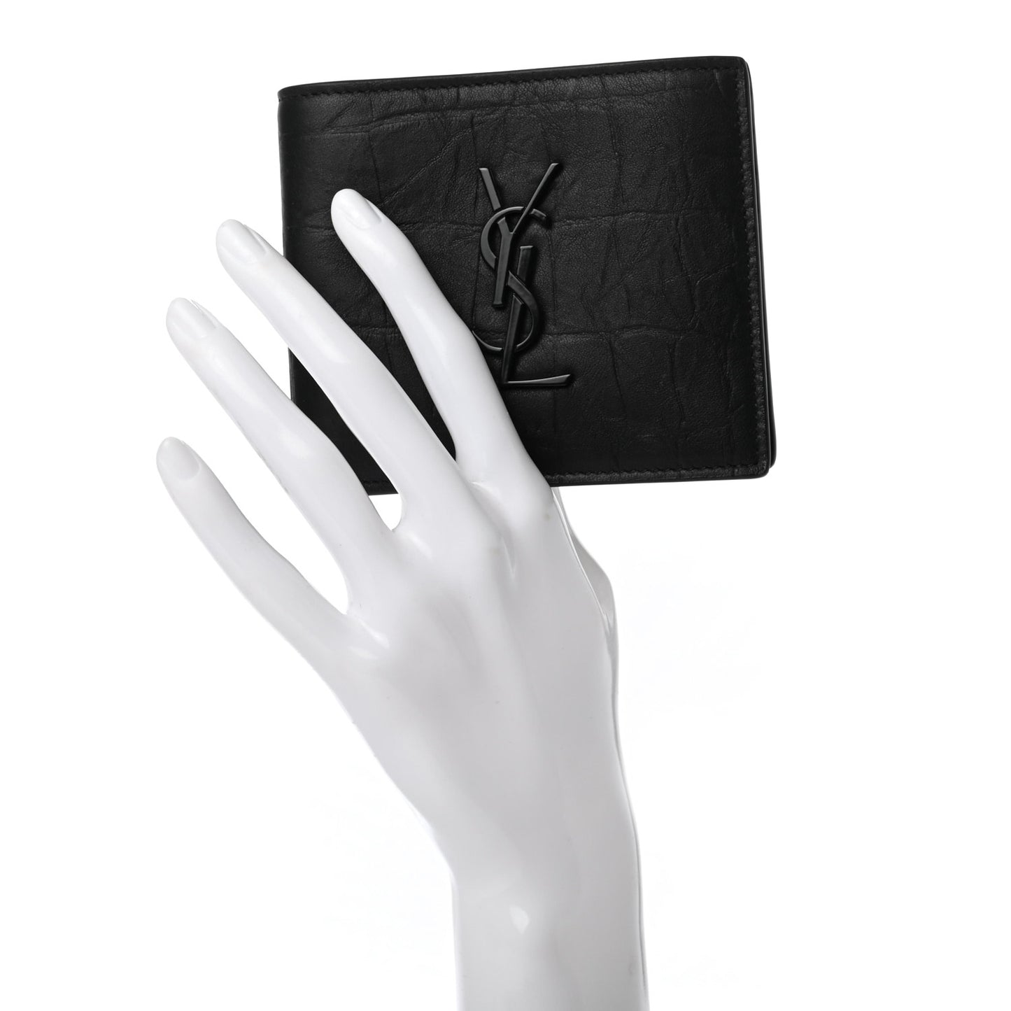 Calfskin Crocodile Embossed Monogram Bifold Wallet Black