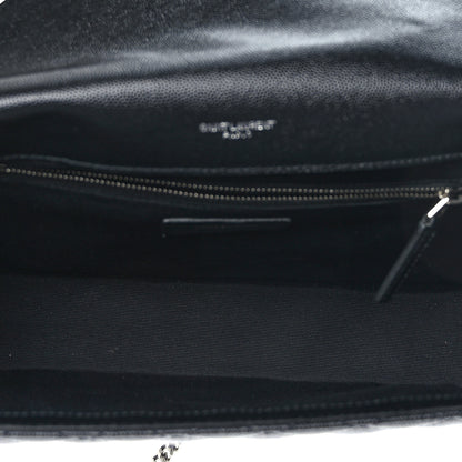 Saint Laurent Grain De Poudre Textured Mixed Matelasse Large Triquilt Monogram Satchel Black 4 of 9