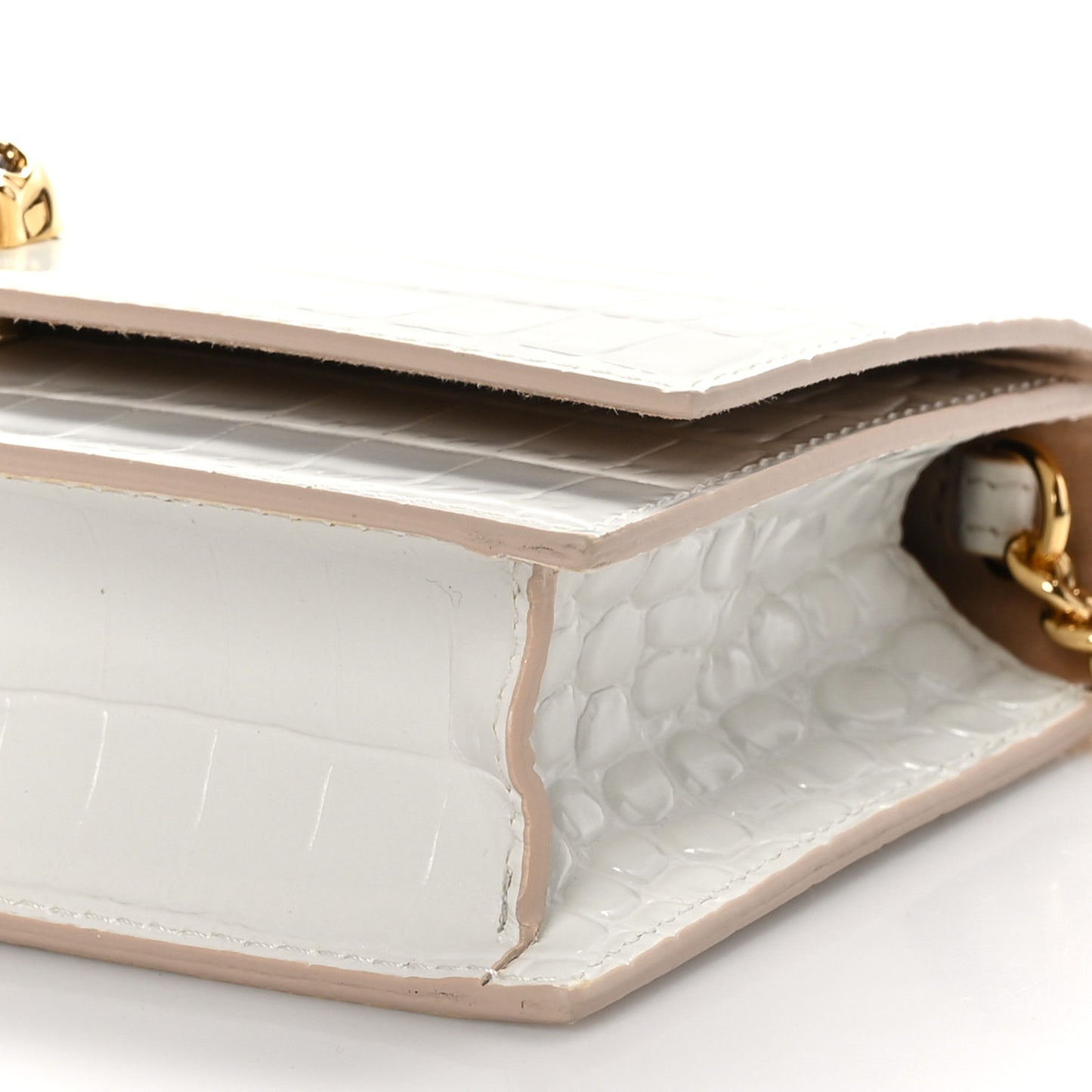 ALEXANDER MCQUEEN Calfskin Crocodile Embossed Skull Mini Crossbody Bag White