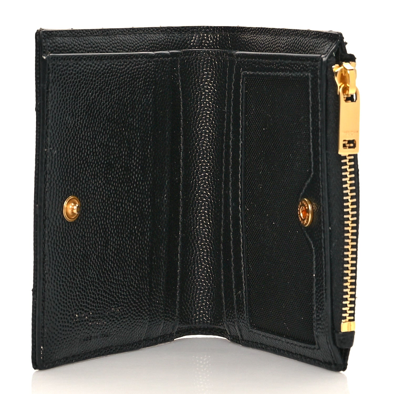 Saint Laurent Grain De Poudre Matelasse Chevron Monogram Zipped Card Case Black 5 of 7