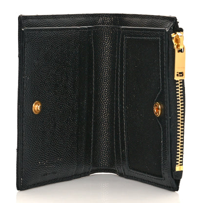 Saint Laurent Grain De Poudre Matelasse Chevron Monogram Zipped Card Case Black 5 of 7