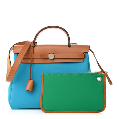 Hermes Toile Officier Vache Hunter Verso Herbag Zip Retourne PM 31 Bleu Azteque Menthe 1 of 15
