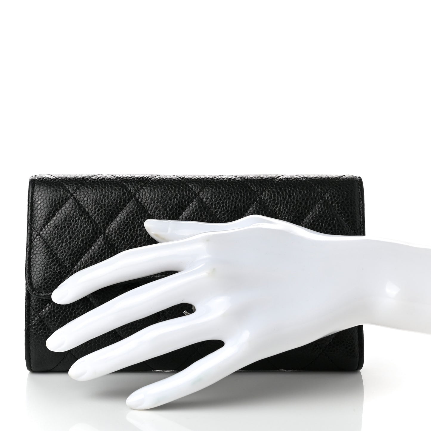 Caviar Quilted Large Gusset Flap Wallet Black