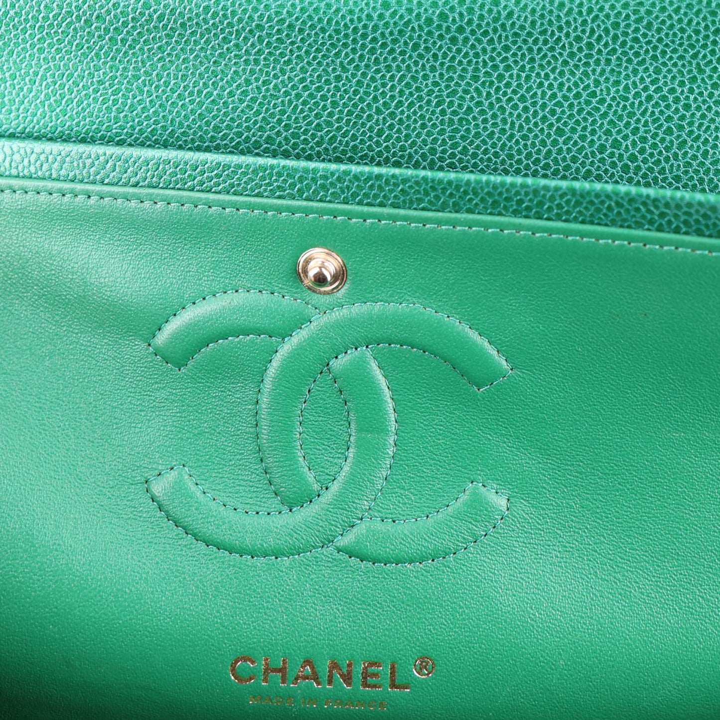 Metallic Caviar Quilted Medium Double Flap Green