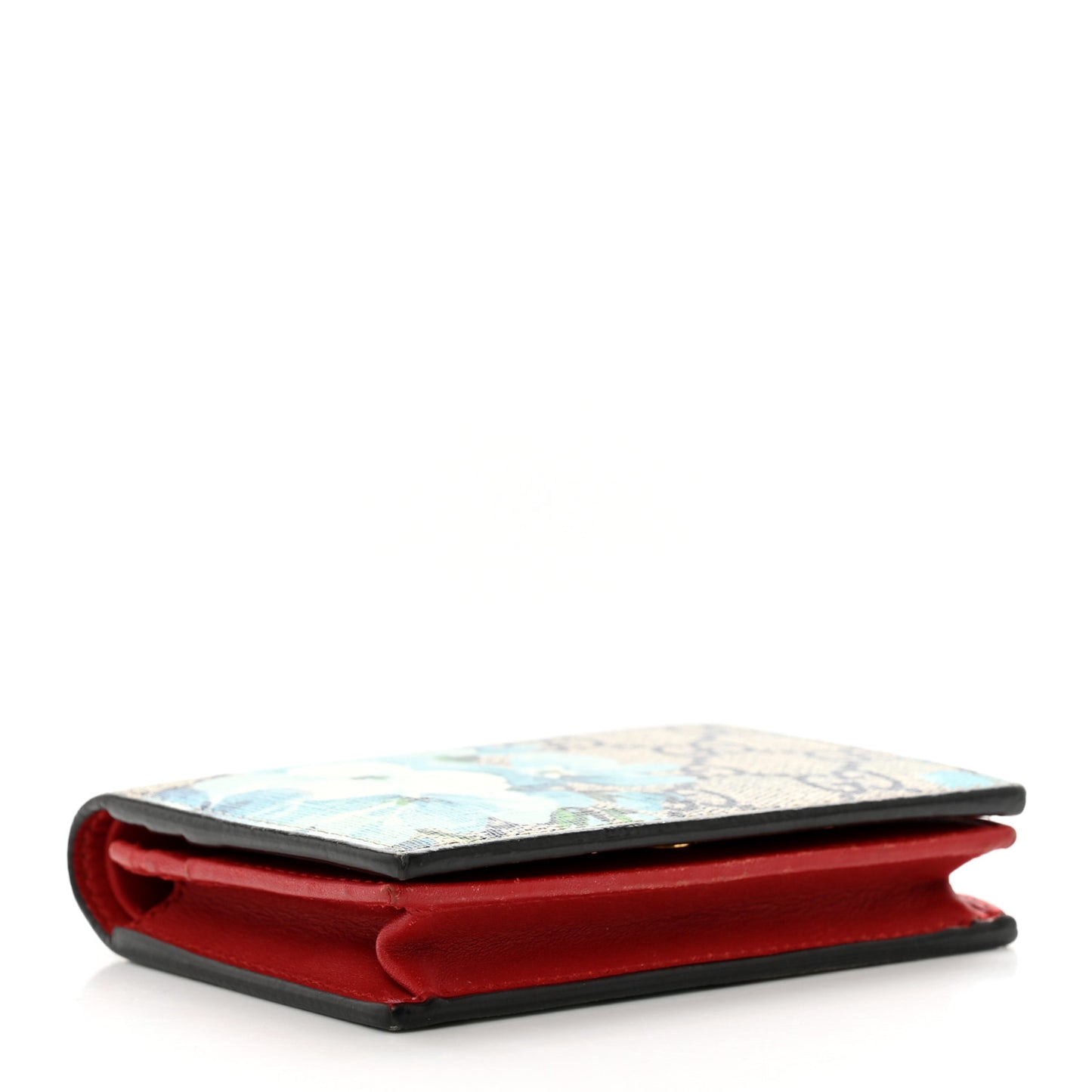 GG Supreme Monogram Blooms Card Case Wallet Beige Blue Navy Hibiscus Red
