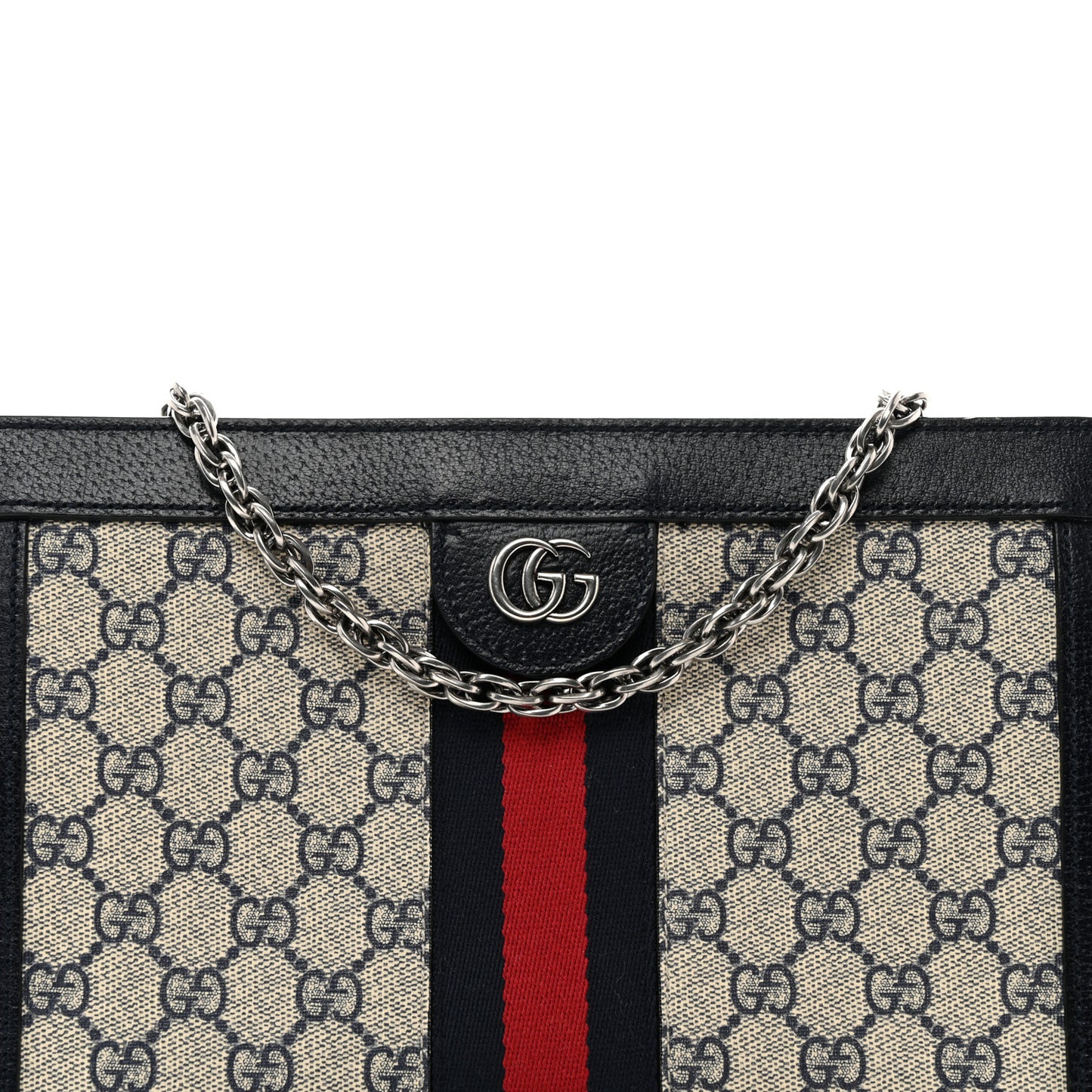 GG Supreme Monogram Textured Dollar Calfskin Web Small Ophidia Chain Shoulder Bag Beige Blue