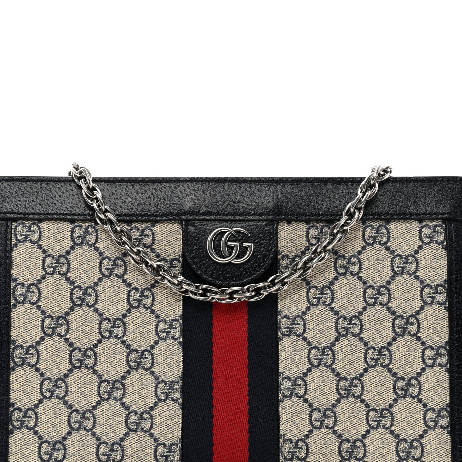 Gucci GG Supreme Monogram Textured Dollar Calfskin Web Small Ophidia Chain Shoulder Bag Beige Blue 9 of 11