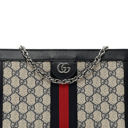 Gucci GG Supreme Monogram Textured Dollar Calfskin Web Small Ophidia Chain Shoulder Bag Beige Blue 9 of 11