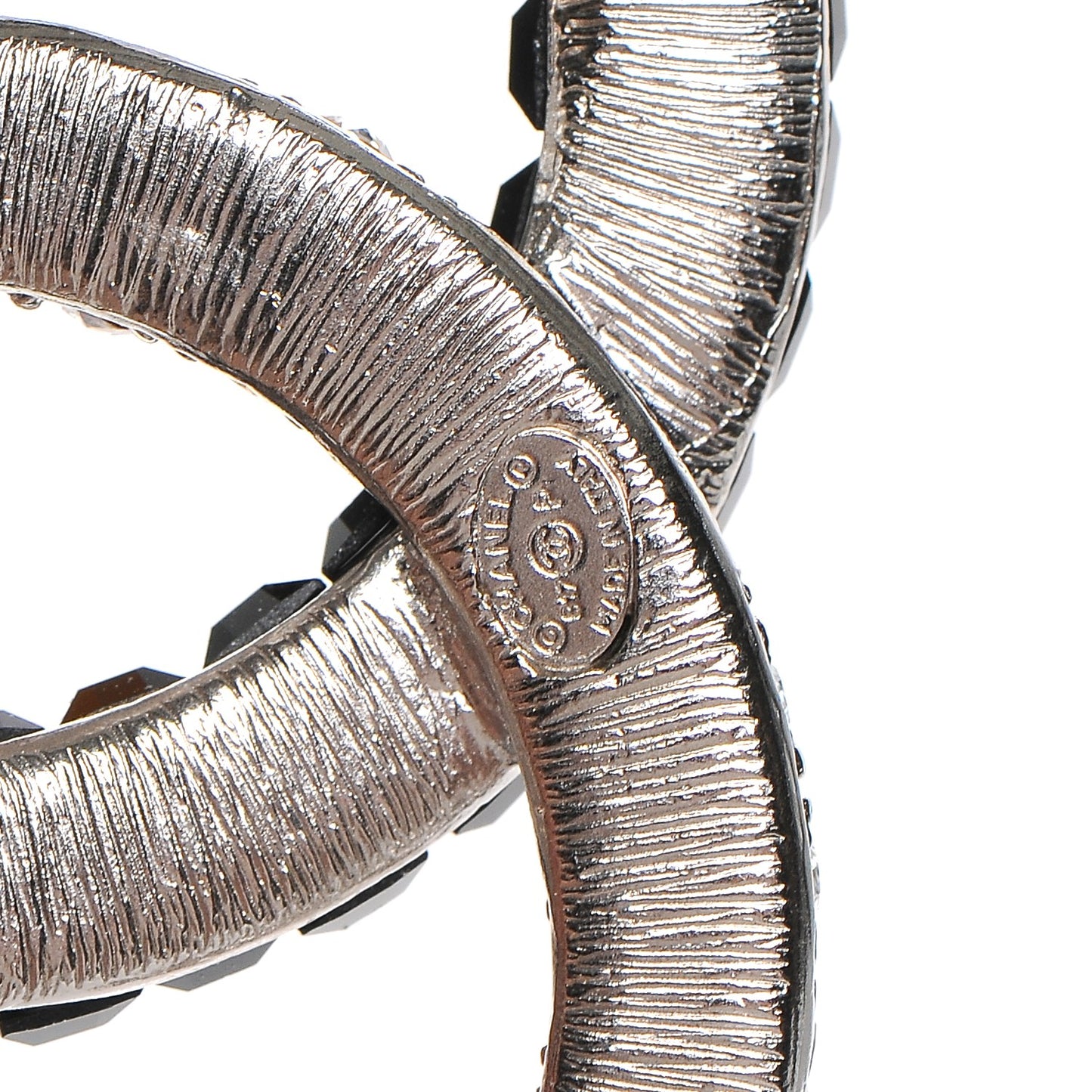 Baguette Crystal CC Brooch Silver Black
