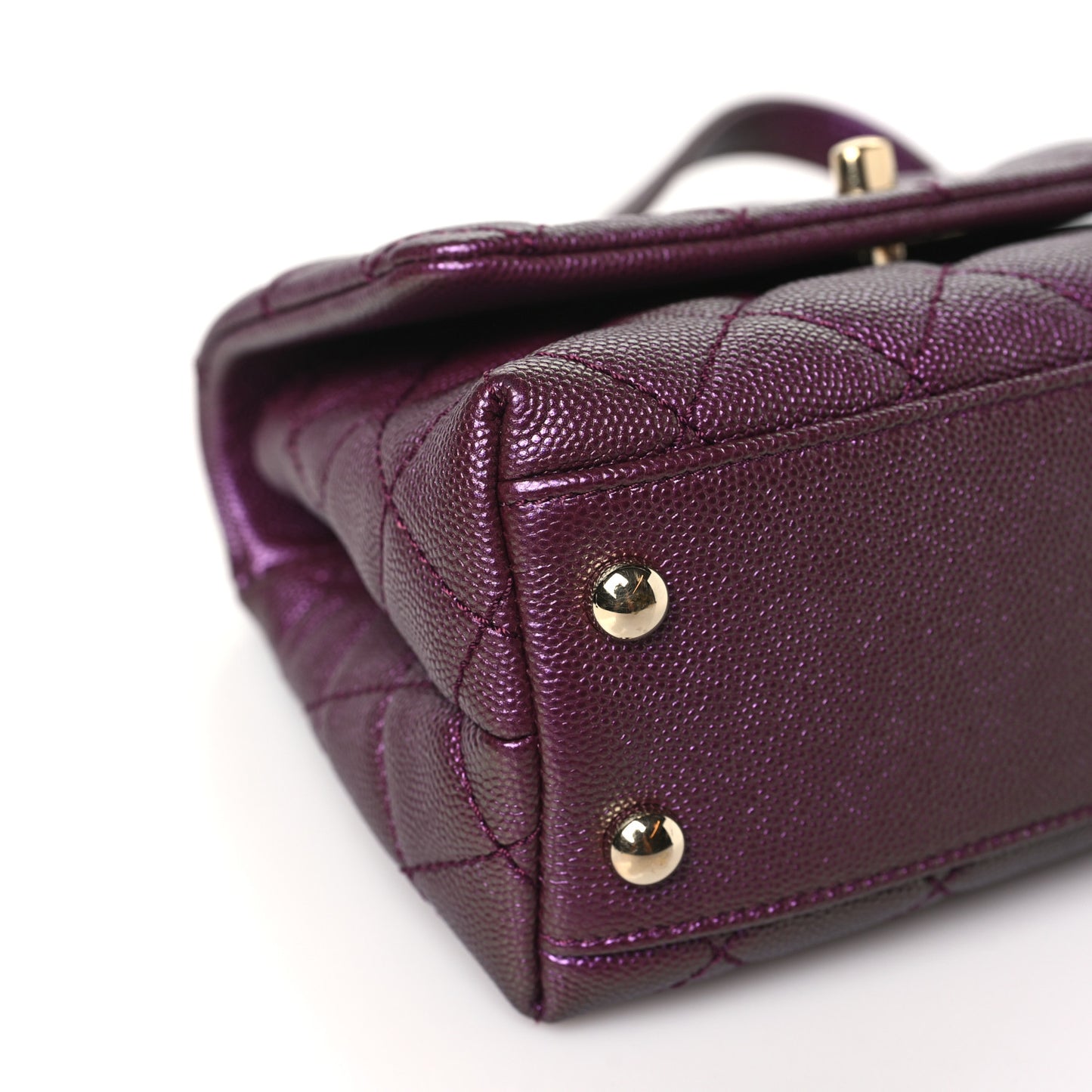 Iridescent Caviar Quilted Extra Mini Coco Handle Flap Purple