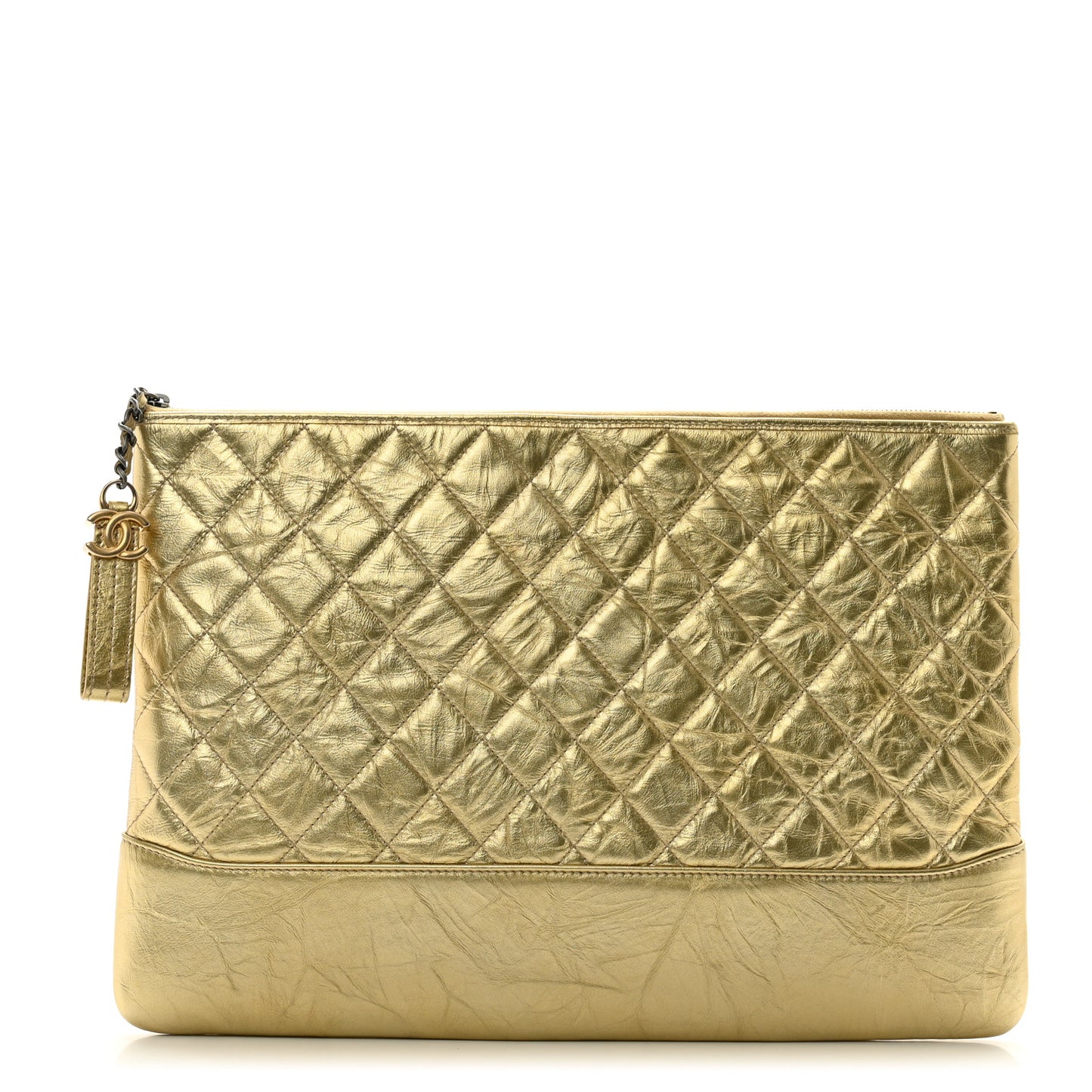 Metallic Aged Calfskin Quilted Large Gabrielle Cosmetic Case Gold