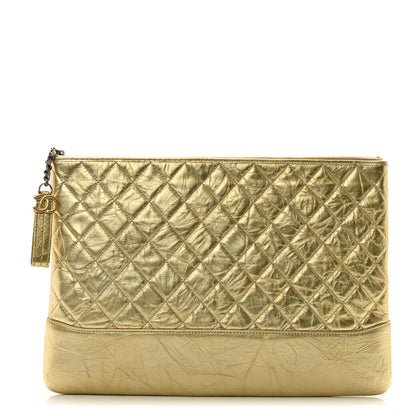 Chanel Metallic Aged Calfskin Quilted Large Gabrielle Cosmetic Case Gold 1 of 12