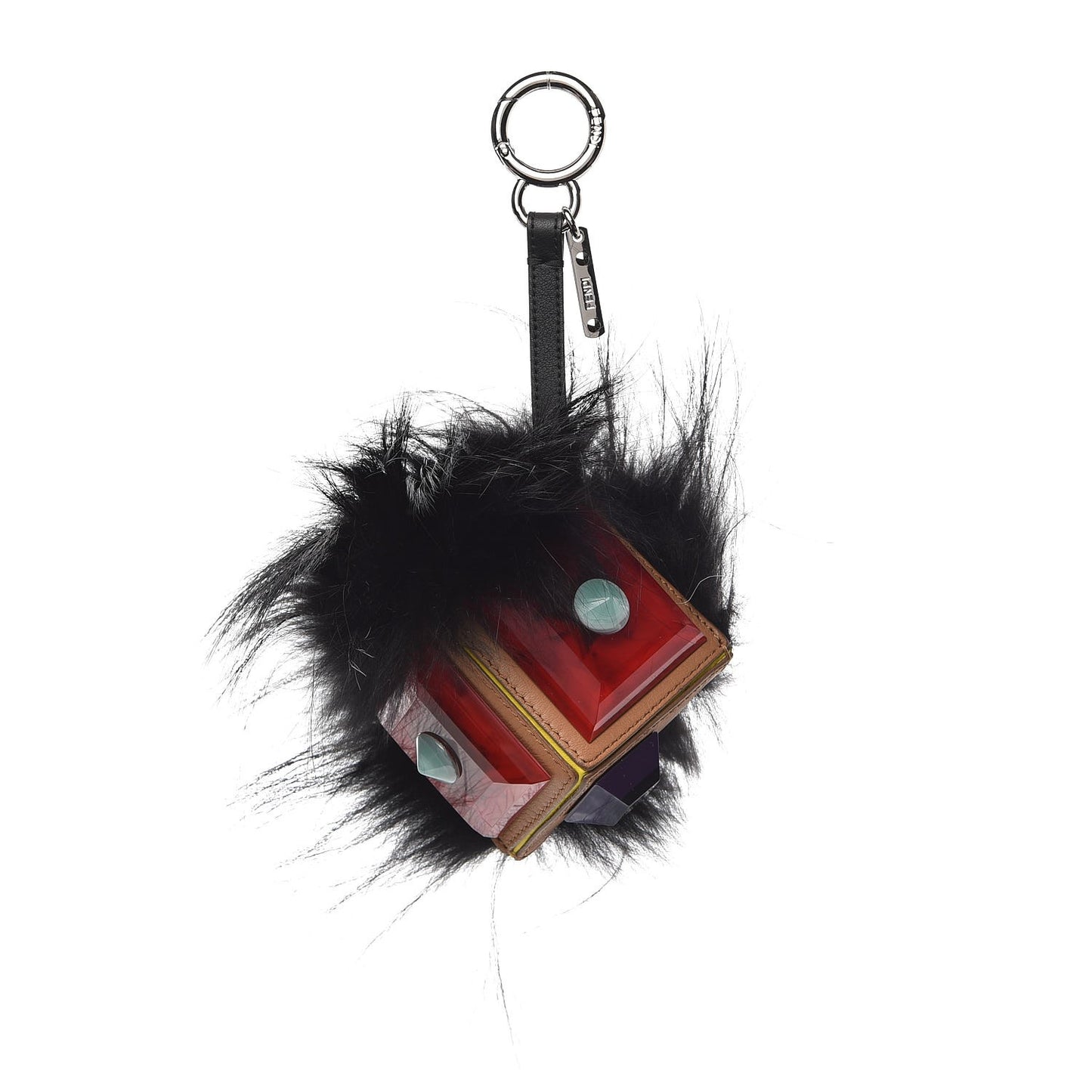 Fox Fur Plexiglass Geny Monster Bag Bug Charm Black